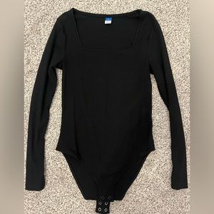 Ribbed Black Square Neck Bodysuit